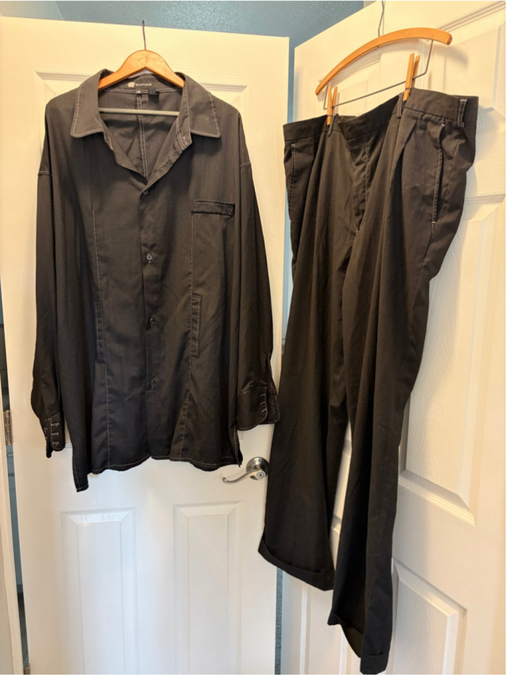 Montique Black Two Piece Set with White Stitching, Size 50R